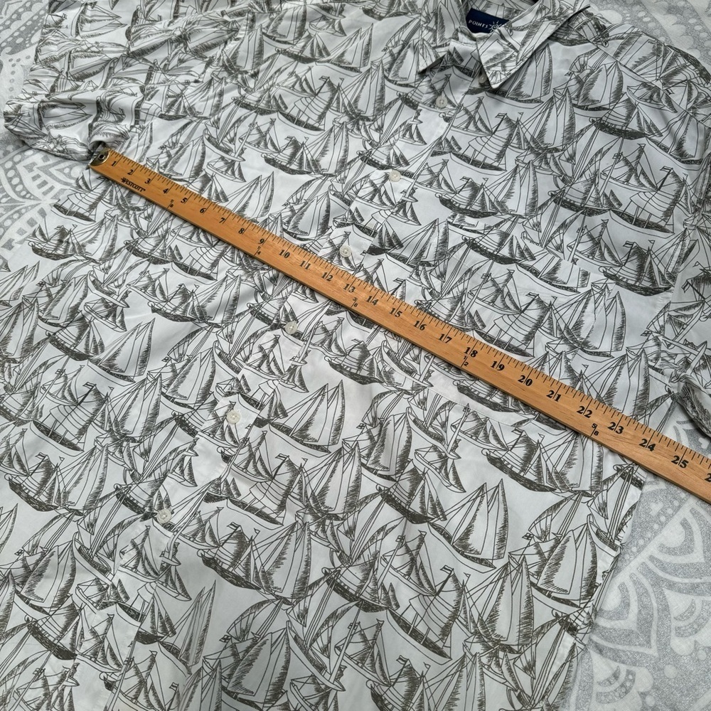 vintage men sailboat print buttondown shirt white gray nautical 100%cotton large - Picture 12 of 13